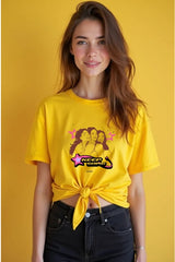 Women "Keep Going" Girl Power Yellow Half Sleeve Tshirt